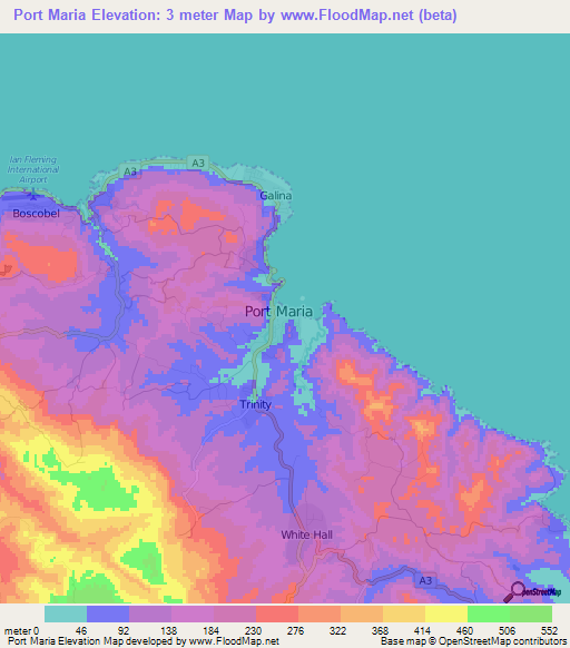 Port Maria,Jamaica Elevation Map