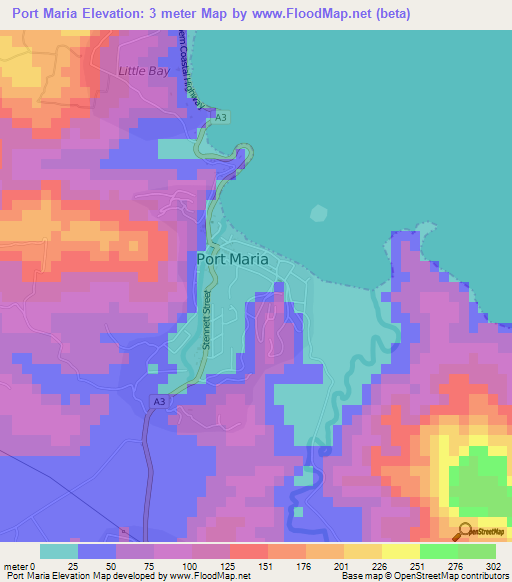 Port Maria,Jamaica Elevation Map