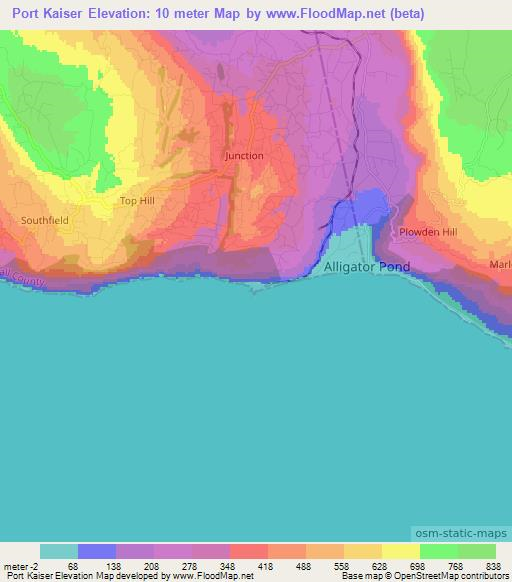 Port Kaiser,Jamaica Elevation Map