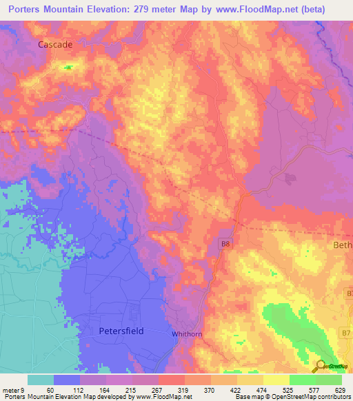 Porters Mountain,Jamaica Elevation Map