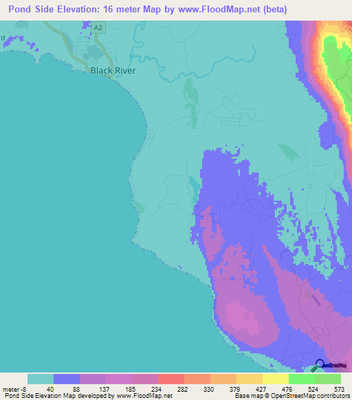 Pond Side,Jamaica Elevation Map