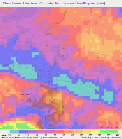 Plum Corner,Jamaica Elevation Map