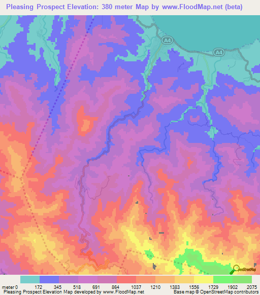 Pleasing Prospect,Jamaica Elevation Map