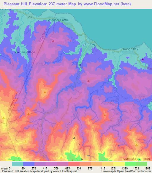 Pleasant Hill,Jamaica Elevation Map