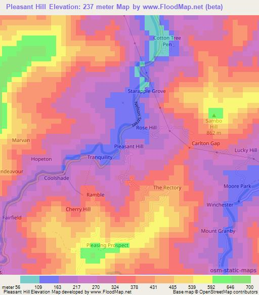 Pleasant Hill,Jamaica Elevation Map