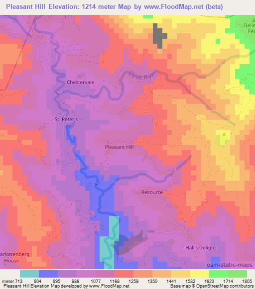 Pleasant Hill,Jamaica Elevation Map