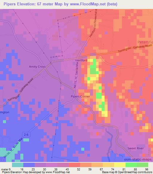 Pipers,Jamaica Elevation Map