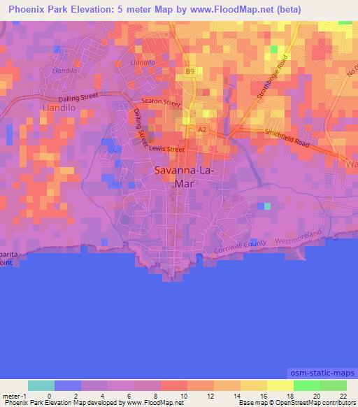 Phoenix Park,Jamaica Elevation Map