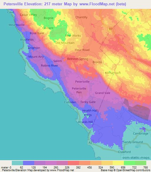 Petersville,Jamaica Elevation Map