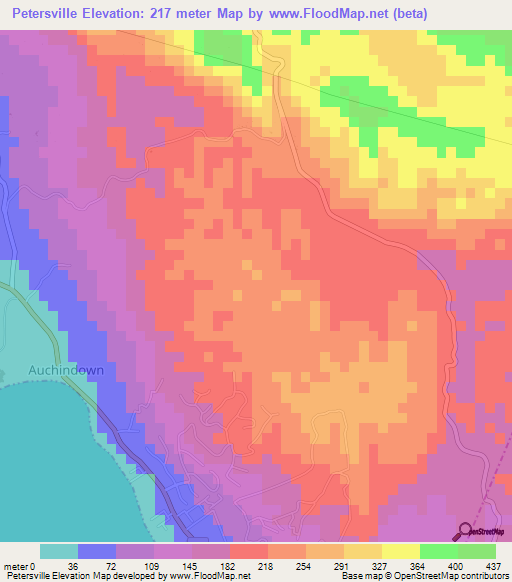 Petersville,Jamaica Elevation Map