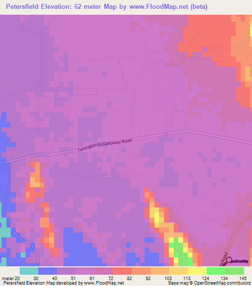 Petersfield,Jamaica Elevation Map