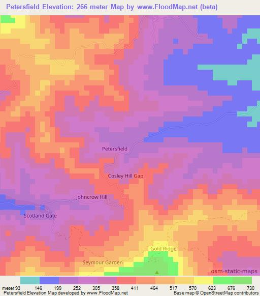 Petersfield,Jamaica Elevation Map