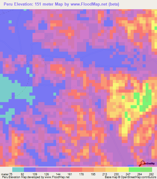 Peru,Jamaica Elevation Map