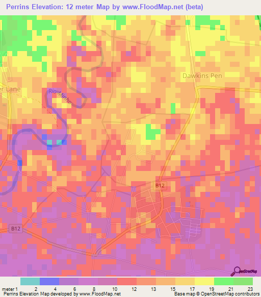 Perrins,Jamaica Elevation Map