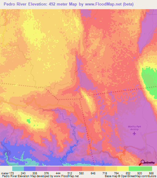 Pedro River,Jamaica Elevation Map