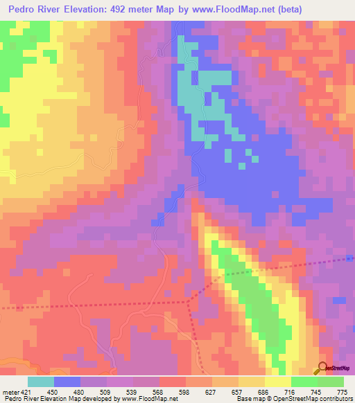 Pedro River,Jamaica Elevation Map