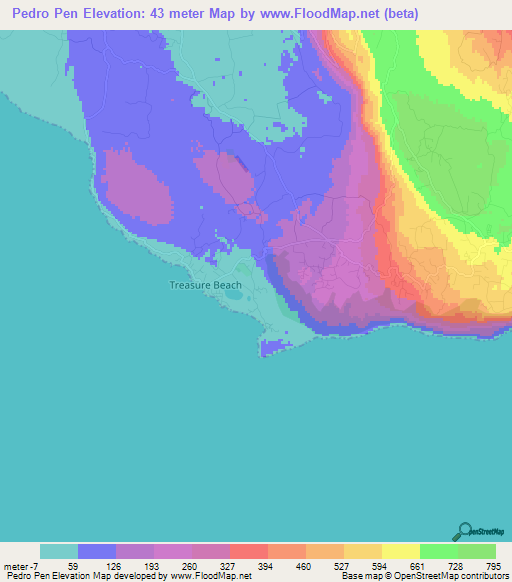 Pedro Pen,Jamaica Elevation Map