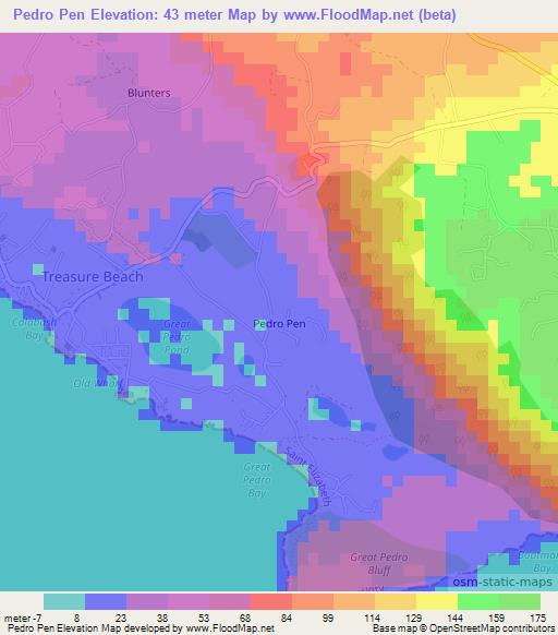 Pedro Pen,Jamaica Elevation Map