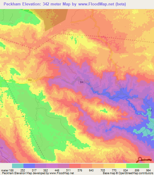 Peckham,Jamaica Elevation Map