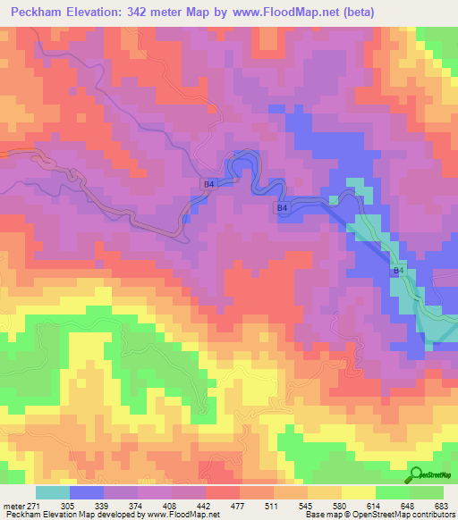 Peckham,Jamaica Elevation Map