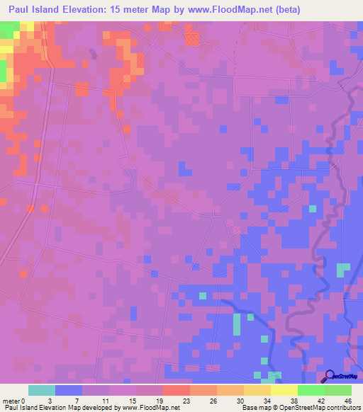 Paul Island,Jamaica Elevation Map