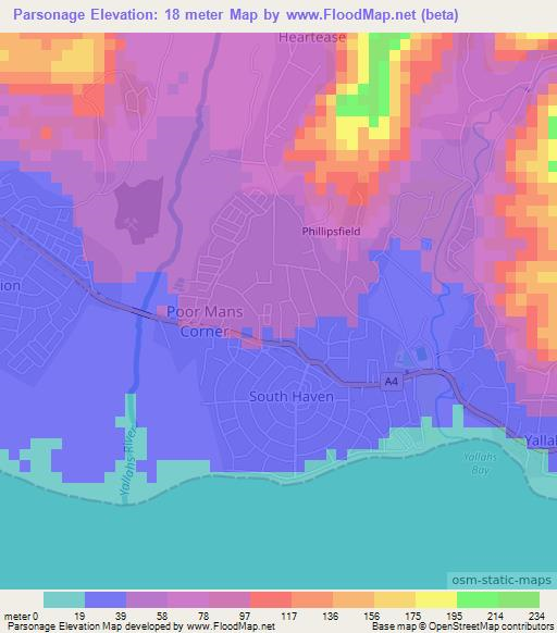 Parsonage,Jamaica Elevation Map