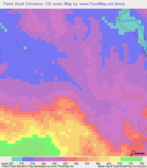 Parks Road,Jamaica Elevation Map