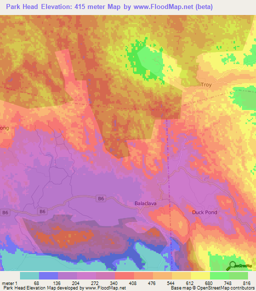 Park Head,Jamaica Elevation Map