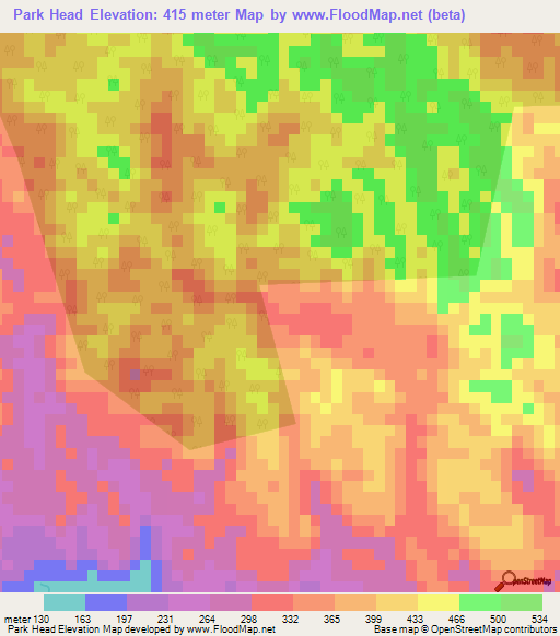 Park Head,Jamaica Elevation Map