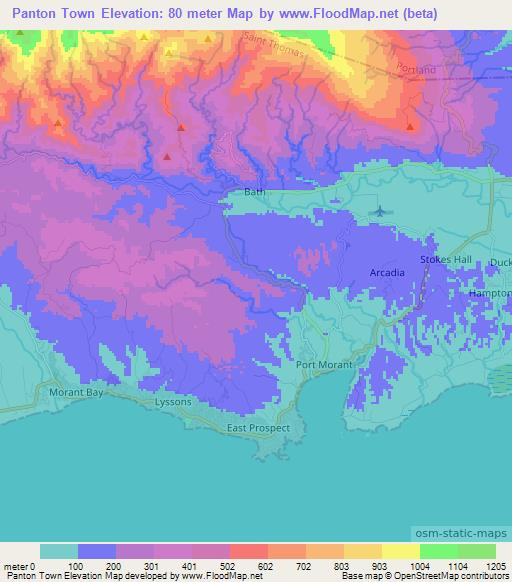 Panton Town,Jamaica Elevation Map