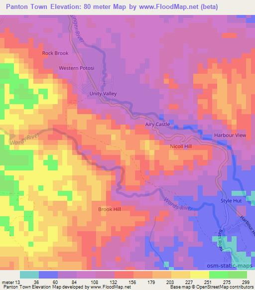 Panton Town,Jamaica Elevation Map