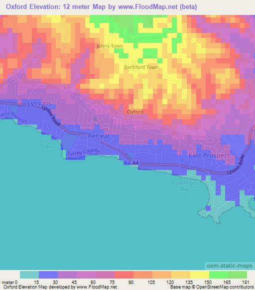 Oxford,Jamaica Elevation Map