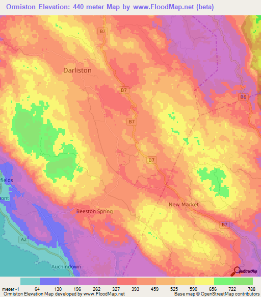 Ormiston,Jamaica Elevation Map