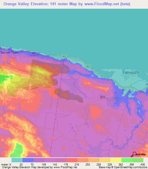 Orange Valley,Jamaica Elevation Map