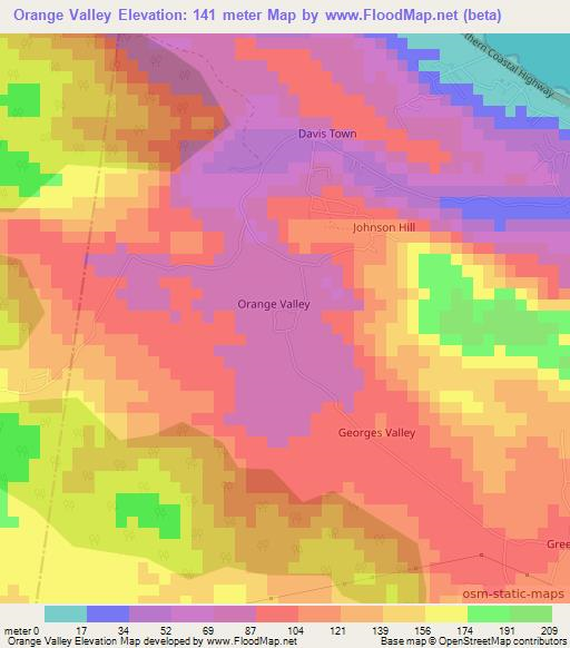 Orange Valley,Jamaica Elevation Map