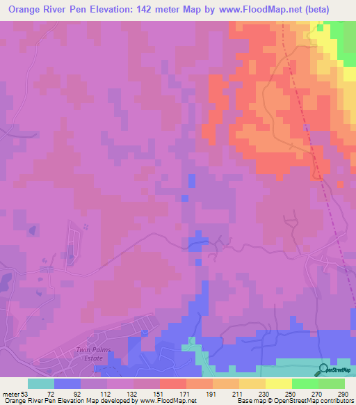 Orange River Pen,Jamaica Elevation Map