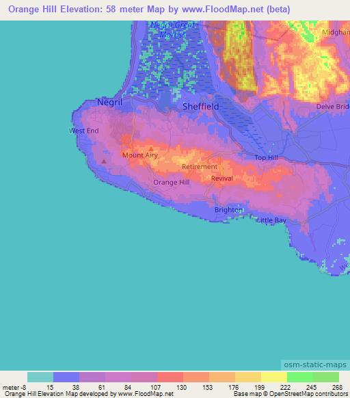 Orange Hill,Jamaica Elevation Map