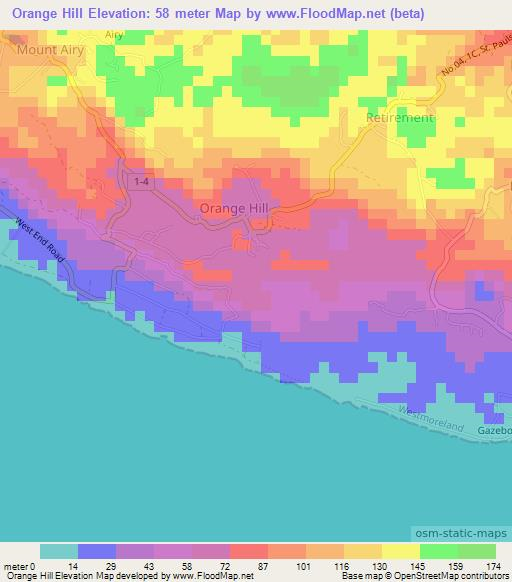 Orange Hill,Jamaica Elevation Map