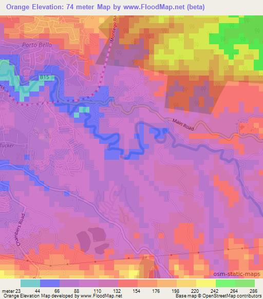 Orange,Jamaica Elevation Map