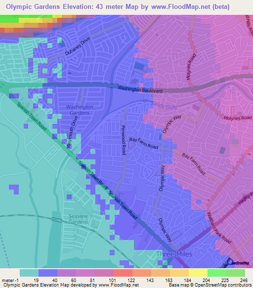 Olympic Gardens,Jamaica Elevation Map