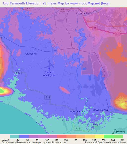 Old Yarmouth,Jamaica Elevation Map