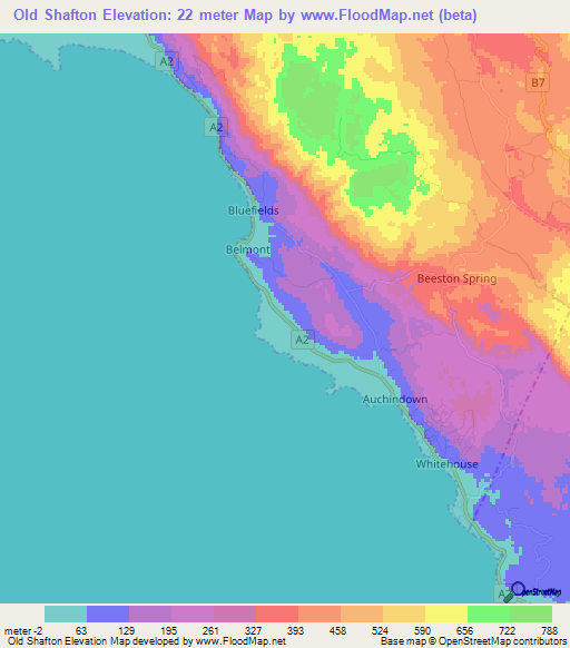 Old Shafton,Jamaica Elevation Map
