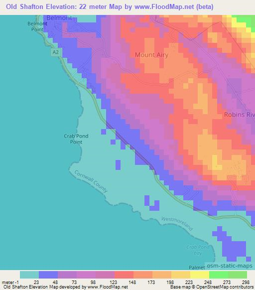 Old Shafton,Jamaica Elevation Map