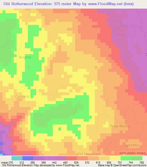 Old Rotherwood,Jamaica Elevation Map