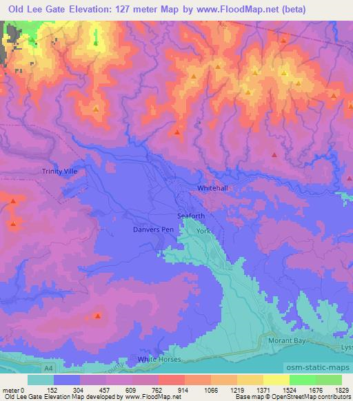 Old Lee Gate,Jamaica Elevation Map