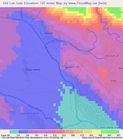 Old Lee Gate,Jamaica Elevation Map