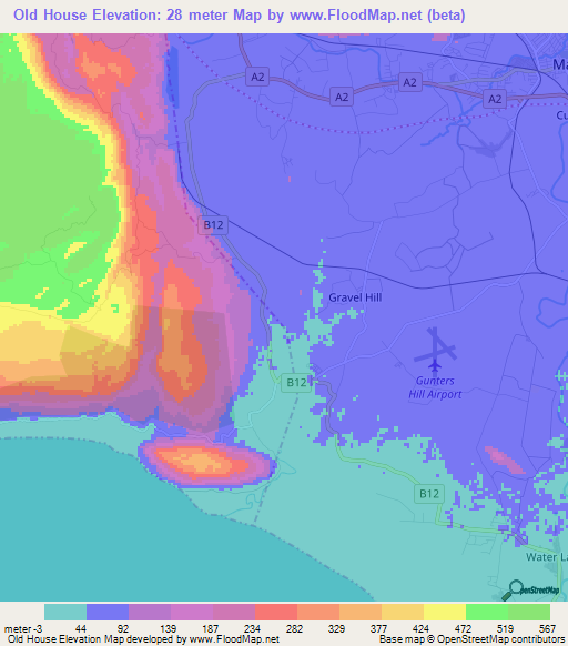 Old House,Jamaica Elevation Map