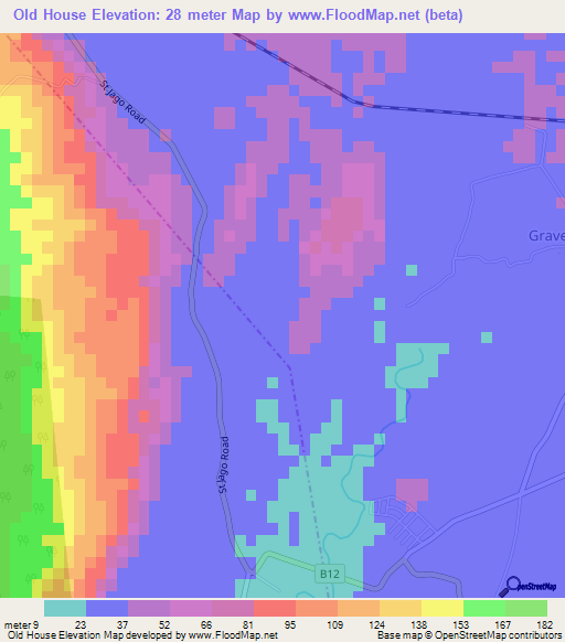 Old House,Jamaica Elevation Map