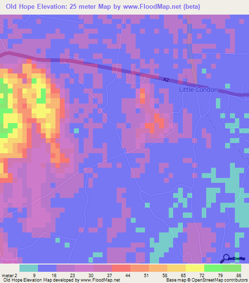 Old Hope,Jamaica Elevation Map