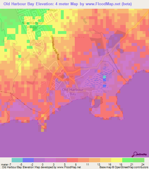 Old Harbour Bay,Jamaica Elevation Map